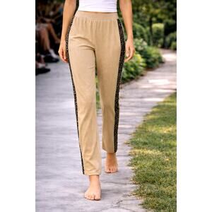 Retreat Rhonda Shear Knit Lounge Pants Suntan Abstract Animal  L